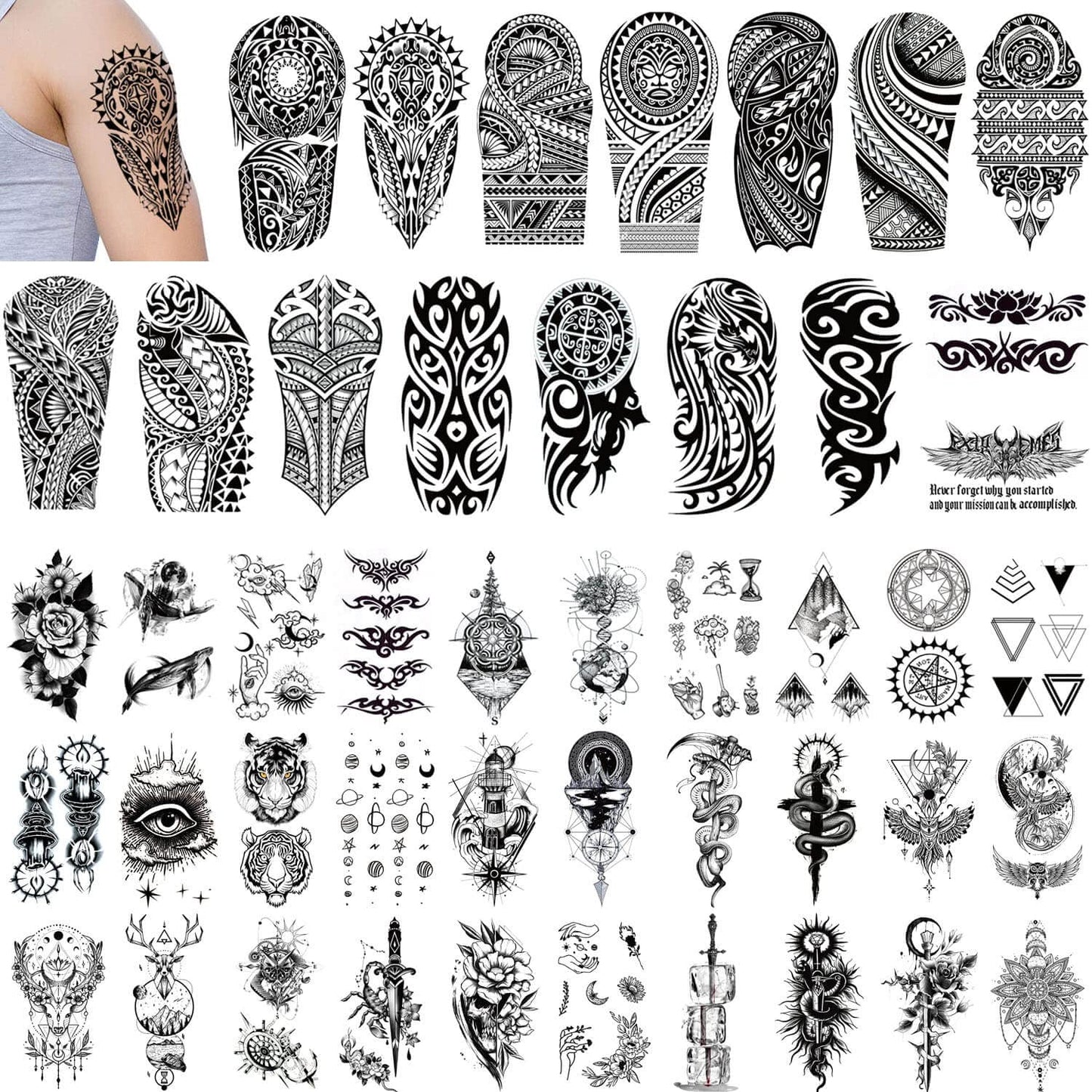 GLARYYEARS Maori Temporary Tattoos for Men Painless Tribal Body Art