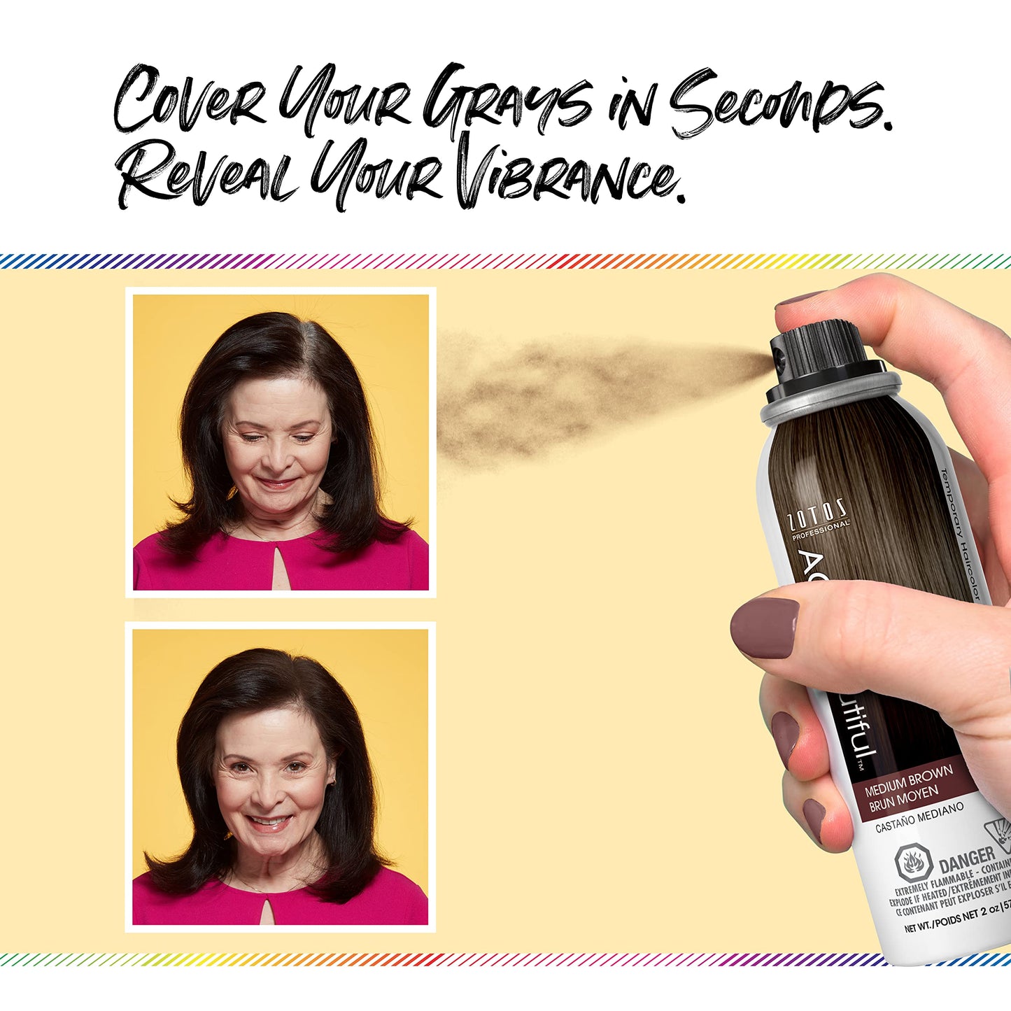 AGE beautiful Root Touch Up Hair Color Spray | Touch-Up Gray Concealer | Temporary Cover Up | Adds Volume & Covers Thinning Patches | Water, Sweat, Stain Resistant | Dark Red Brown | 2 Fl Oz