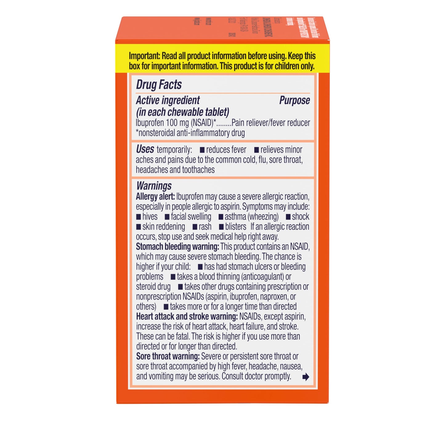 Motrin Children's Dye-Free Chewable Tablets with Ibuprofen, Kids' Fever Reducer & Pain Reliever for Sore Throat, Fever, Toothache & Pain Relief, Grape Flavor, 24 Ct