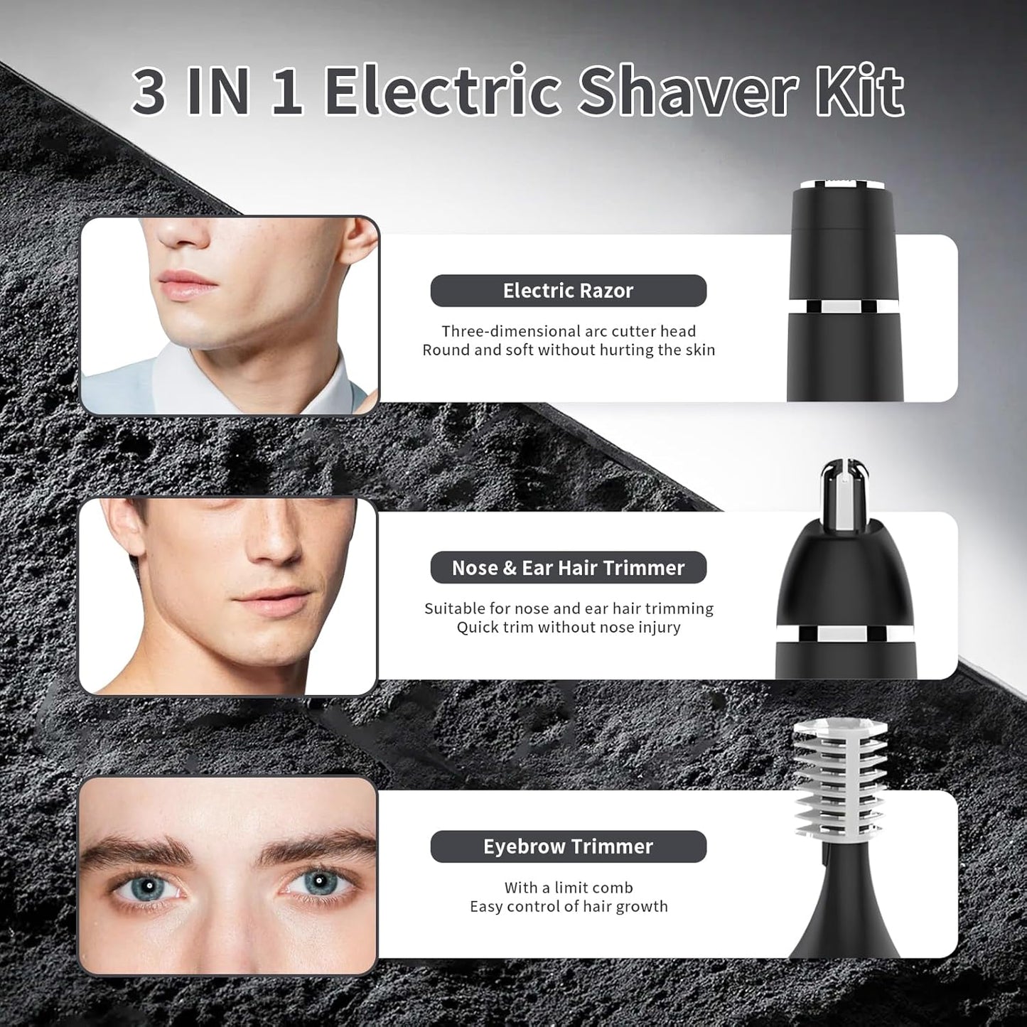 Nose Hair Trimmer - 3-in-1 Electric Shaver for Men & Women | Waterproof & Rechargeable, Portable Design (Black)