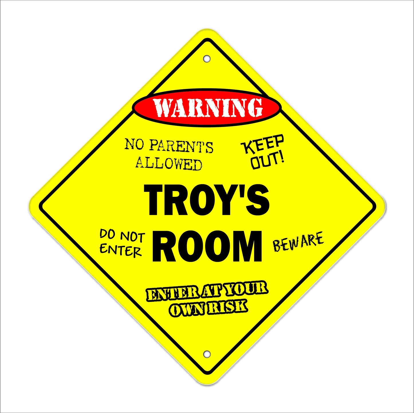 Troy's Room Sign Crossing Zone Xing | Indoor/Outdoor | 12" Tall Kids Bedroom Decor Door Children's Name boy Girl