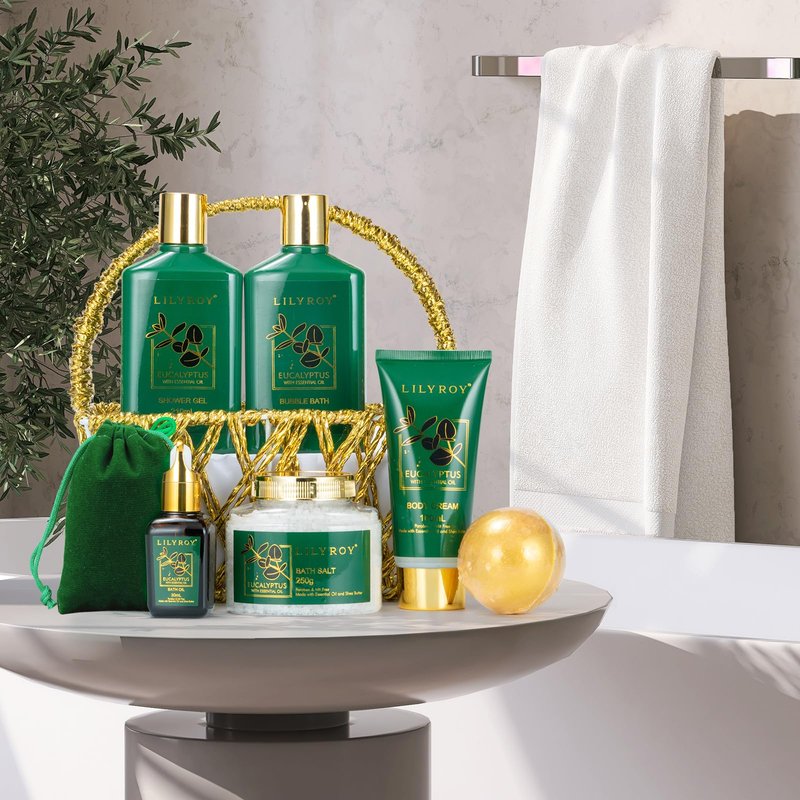 Fathers Day Gift for Men, Gifts for Women, Birthday Gift - 9 Pieces Premium Eucalyptus Spa Gift Basket for Women & Men, Bath & Body Spa Kit, Valentines, Christmas, Mothers Day Gifts for Mom