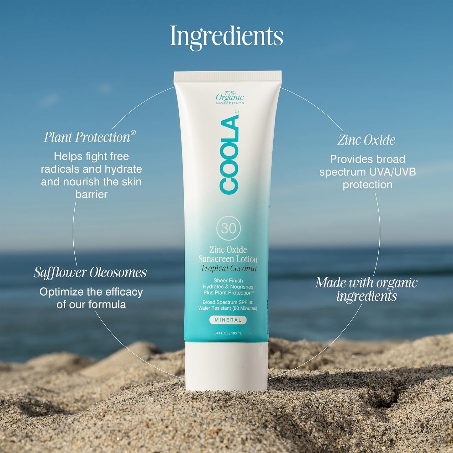 COOLA Organic Mineral Sunscreen - Broad Spectrum SPF 30 Body Lotion | Tropical Coconut Scent for Daily Skin Protection