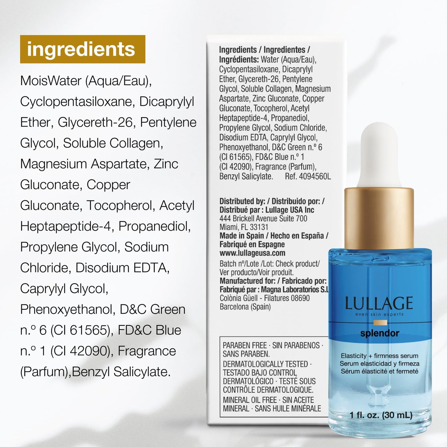LULLAGE Splendor Elasticity & Firmness Moisturizing Face Serum for Women - Fast Absorbing Day & Night Hydrating Serum with Oxygen & Marine Collagen - 1 Fl. Oz Bottle