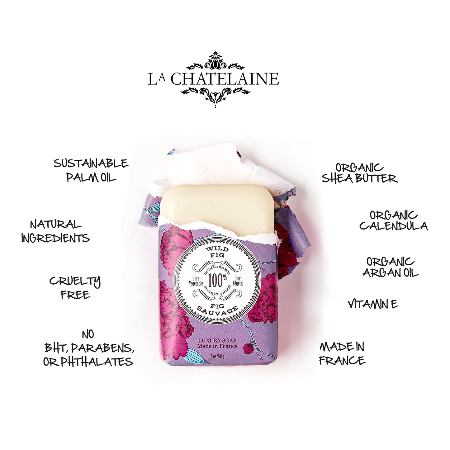 La Chatelaine Lavender Triple Milled Bar Soap and 20% Shea Butter Hand Cream Gift Set, Gift for Mom, Decorative Tin, Plant-Based, Natural & Organic, Made in France (7 oz. soap bar, 1 oz. hand lotion)