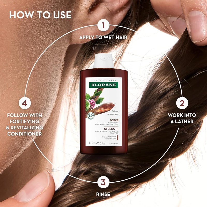 Klorane Strengthening Shampoo with Quinine - Natural Thickening Formula for Thinning Hair | 13.5 fl. oz.