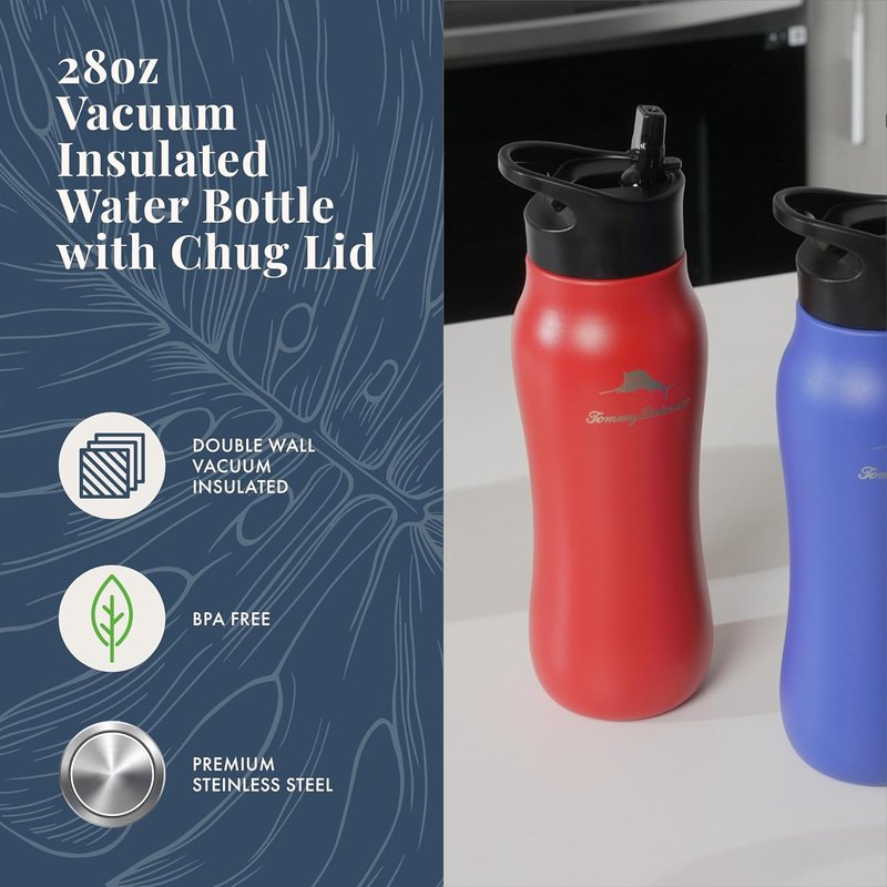 Tommy Bahama Vacuum Insulated Water Bottle - 28oz Double-Wall Stainless Steel, BPA Free | Americana Navy, Keeps Drinks Hot for 6 Hours, Cold for 12 Hours