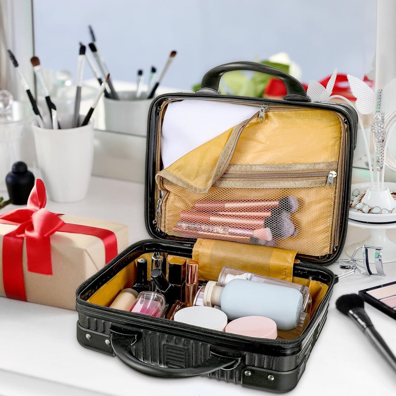 Portable Mini Makeup Case - 14 Inch Hard Shell Cosmetic Suitcase with Elastic Band | Lightweight Travel Case