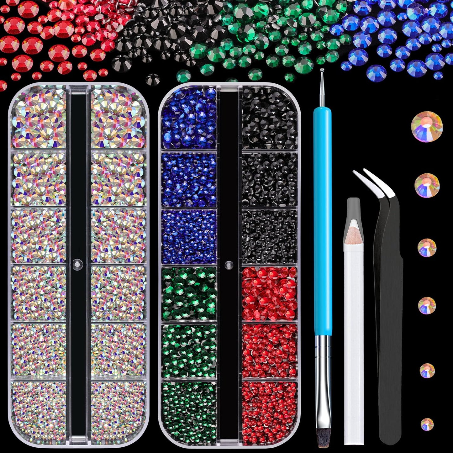 3220Pcs Champagne Gold Nail Rhinestones 120Pcs Multi Shapes Flatback Gems Charms Crystal+3100Pcs 1.5-4mm Round Beads, Glass Diamond Gemstones for Bedazzling Acrylic Nails Decoration