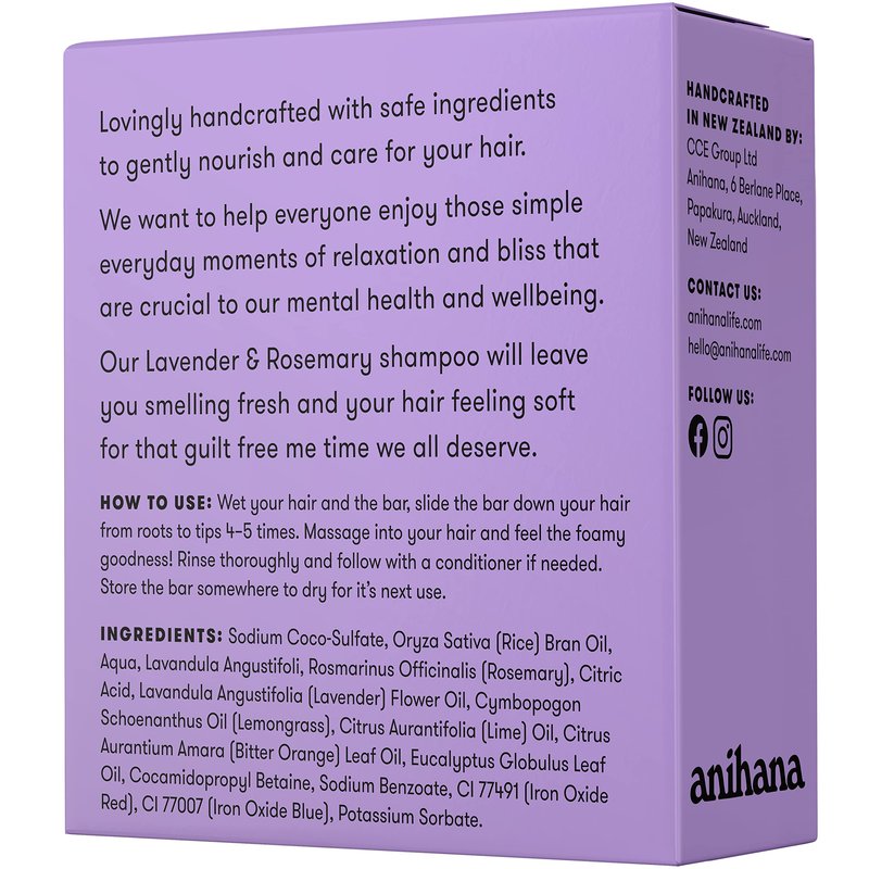 ANIHANA Shampoo Bar for Thin, Fine & Oily Hair Gives Hair Volume & Body, Lightweight, Oil Balancing, No Residue, Natural Healthy Look and Shine Paraben Free, Lavender and Rosemary 2.29 oz