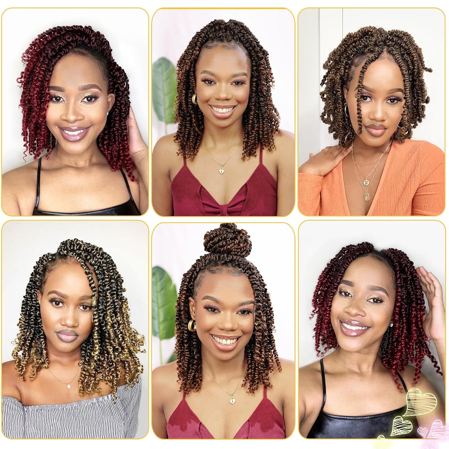 Passion Twist Crochet Hair - 14 Inch Pre-Twisted Curly Hair for Black Women | 8 Packs, Color 1B#