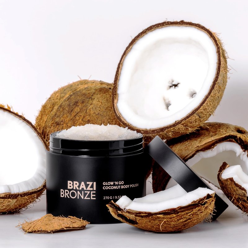 Brazi Bronze Glow n' Go Body Polish Body Scrub, Coconut Sugar Scrub with Natural Oils & Butters, Hydrating, Nourishing, Exfoliating Body Scrub, Coconut Oil, Shea Butter Scrub (9.52 oz)