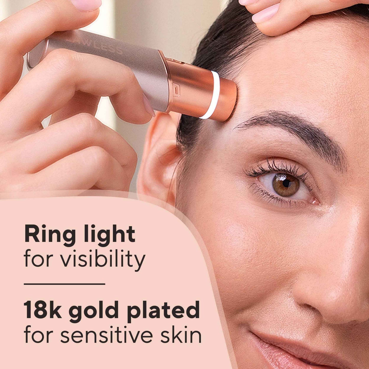 Finishing Touch Flawless Facial Hair Remover for Women, Rose Gold Electric Face Razor with LED Light, Recyclable Packaging