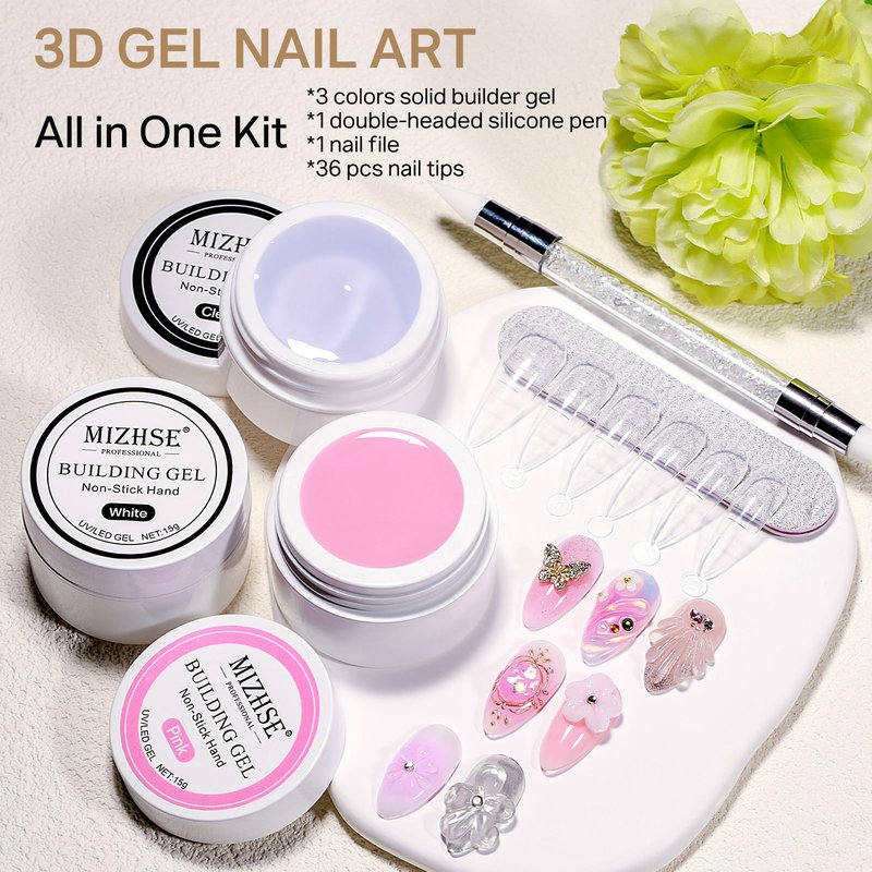 MIZHSE Solid Builder Gel for nails, 3 Colors Sculpting Gel for Nails, Clear White Pink Non-Sticky Hand 3D Nail Art Building Carving Modeling Hard Nail Extension Manicure Salon Home DIY Gift