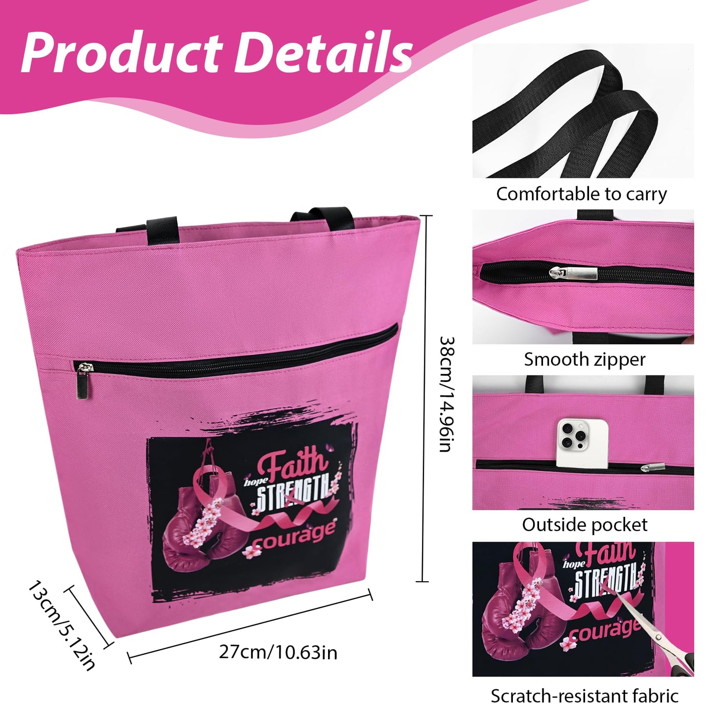 Kuabiz Breast Cancer Awareness Gifts for Women Cancer Awareness Tote Bag Large Chemo Care Package 20oz Stainless Steel Tumbler
