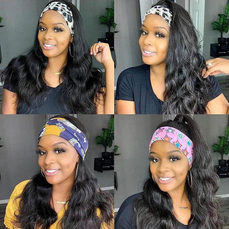 Headband Wig - 12 Inch Body Wave Human Hair for Black Women | Brazilian Virgin Hair, Glueless, Natural Black
