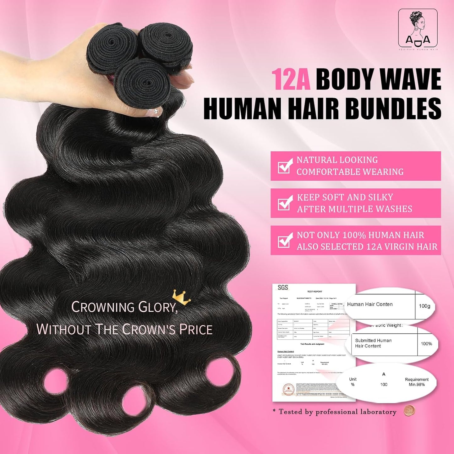 12A Human Hair Bundles - 22 Inch Body Wave Extensions | 100% Unprocessed Real Human Hair in Natural Color