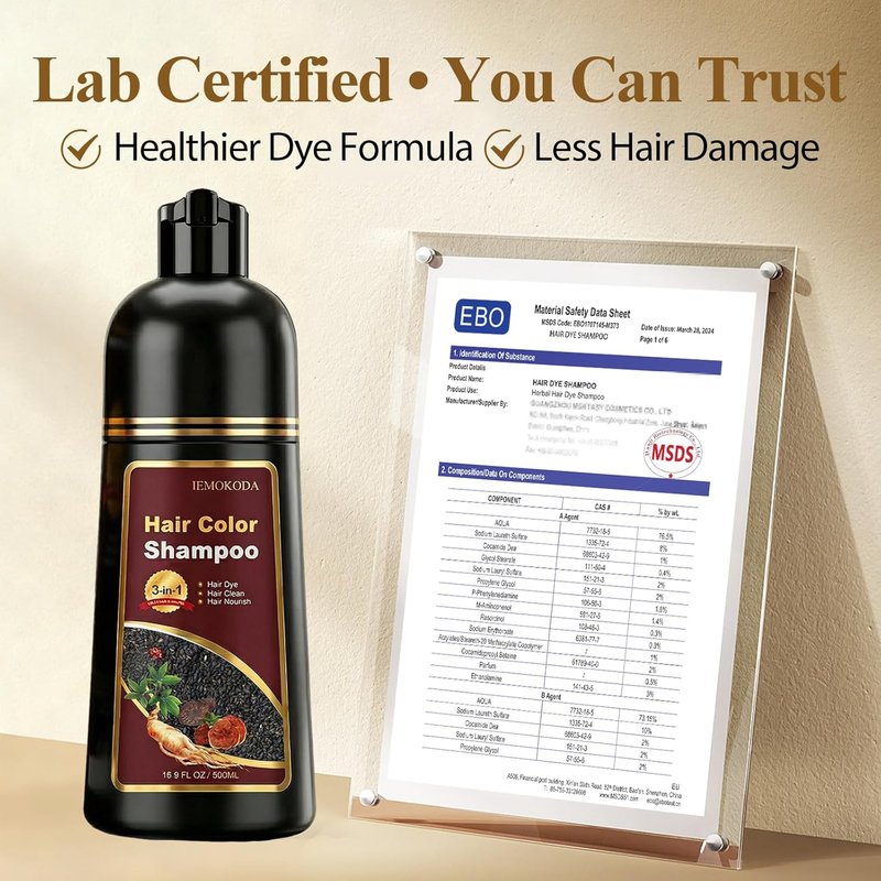 Light Brown Hair Dye Shampoo - 3-in-1 Color Treatment for Gray Coverage | Quick Natural Brown Tint