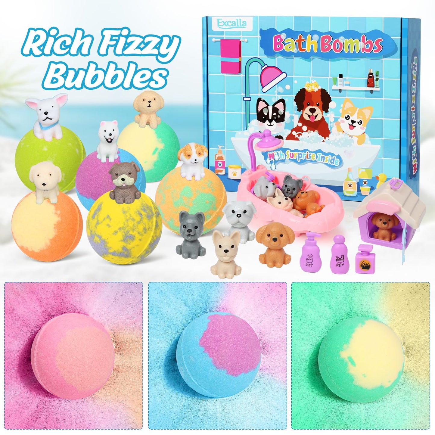 Bath Bombs for Kids with Toys Inside for Girls Boys, 12 Pack Kids Bath Bombs with Surprise Dog Pretend Playset, Handmade Bubble Bath Fizzies Birthday Christmas Gift Set