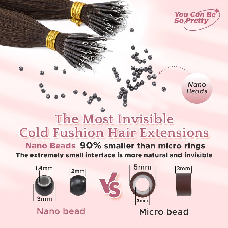 SEGO Nano Tip Hair Extensions Human Hair, Nano Beads Balayage Seamless Highlight Pre-bonded Extensions for Women, 0.7g/strand, 50 strands 35g/pack -20 Inch#02R Dark Brown