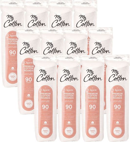 My Cotton Premium Cotton Rounds Bulk (1080 Count) | Makeup Remover Pads, Hypoallergenic, Lint-Free | 100% Pure
