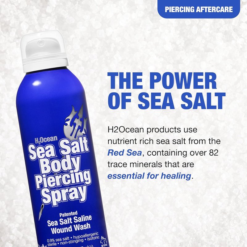 H2Ocean Sea Salt Body Piercing Spray | Vegan Saline Aftercare - Drug-Free, 6 oz (Pack of 2)