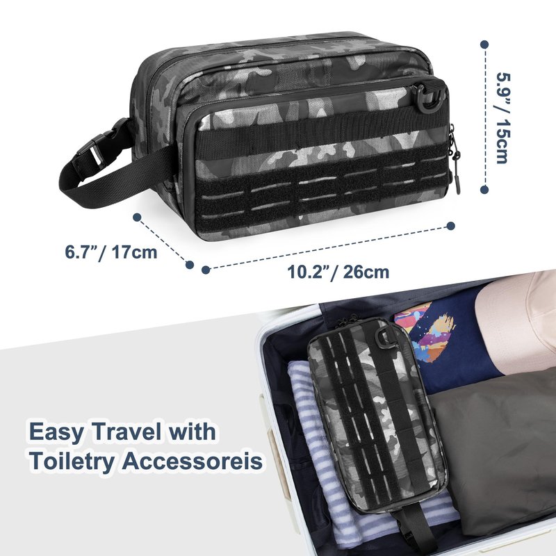 Prokva Toiletry Travel Bag for Men Tactical Hygiene Bag, Shaving Kit Toiletries Organizer Dopp Kit with Large Capacity, Black Camo(Empty Bag Only)