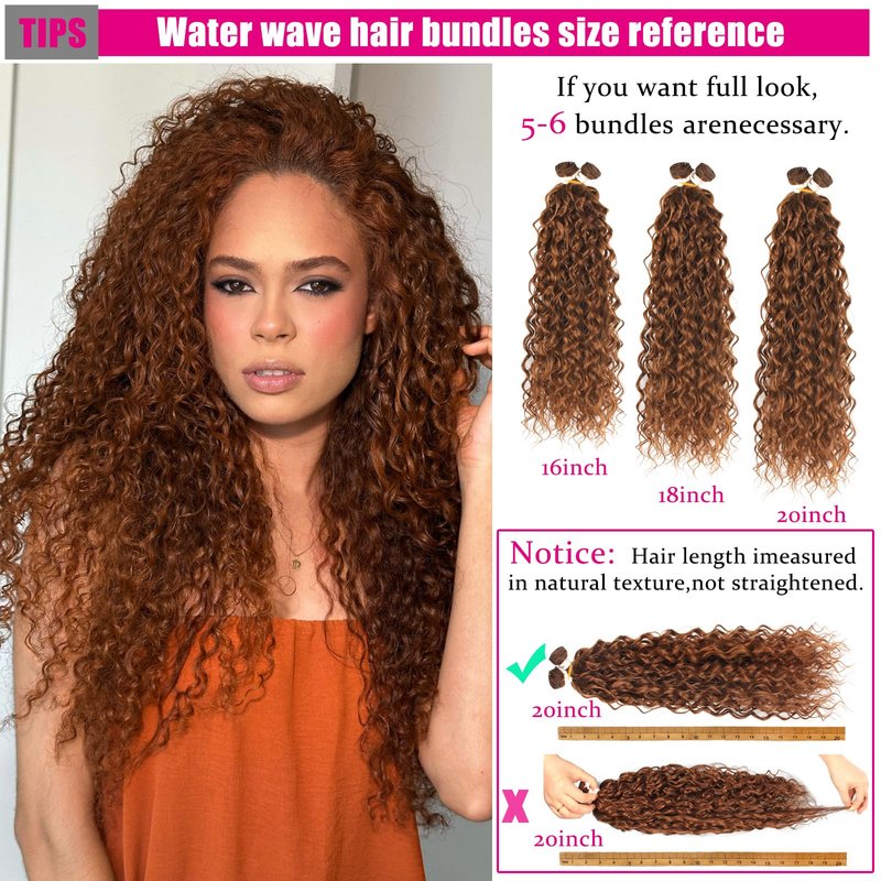 UENOKIPS Water Wave Hair Bundles 100% Pure Protein Silk Curly Bundles 18 20 22 Inch 6 Bundles 310g Synthetic Soft Natural Look Human Hair Feel Wet and Wavy Hair Extensions Brown