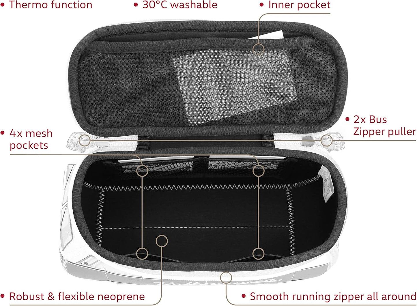 Volkswagen Neoprene Makeup Bag - Universal Travel Pouch for T1 Campervan Bus | Floral Design, Small Size