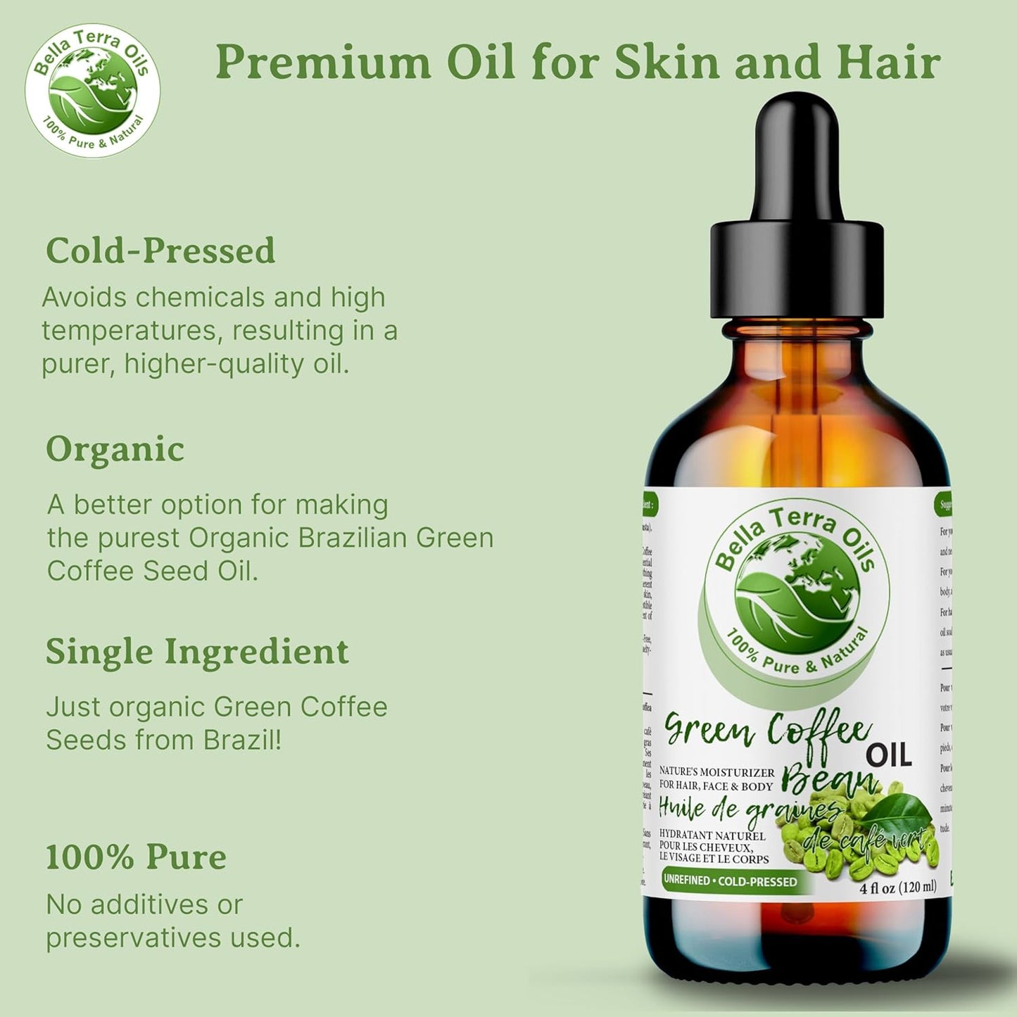 Green Coffee Bean Oil - 8 oz Natural Oil for Radiant Skin & Hair | Rich in Nutrients