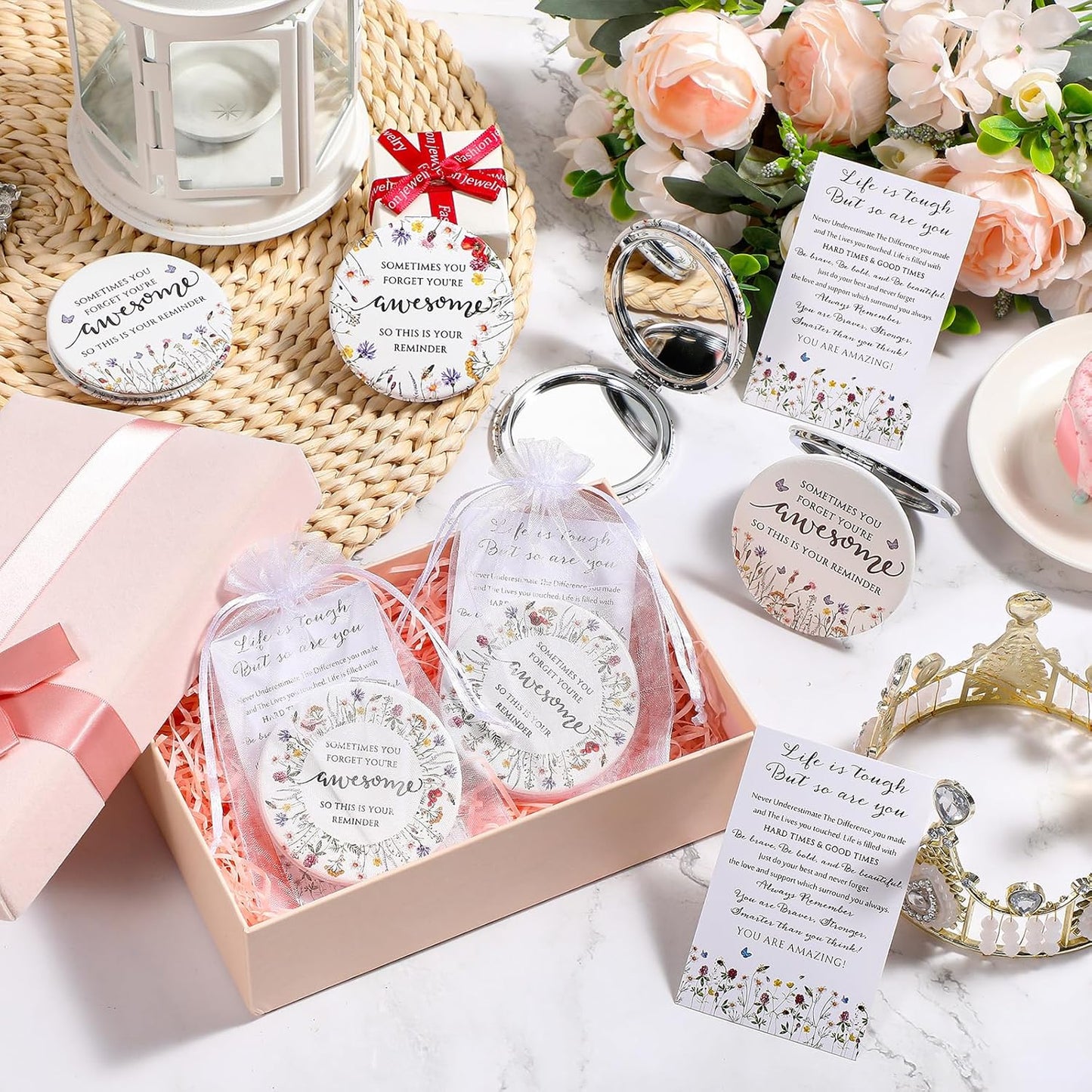 Inspirational Compact Mirror Set - 24 Double-Sided Folding Mirrors for Women | Perfect Gift for Nurses, Teachers, and Coworkers (Wildflower)