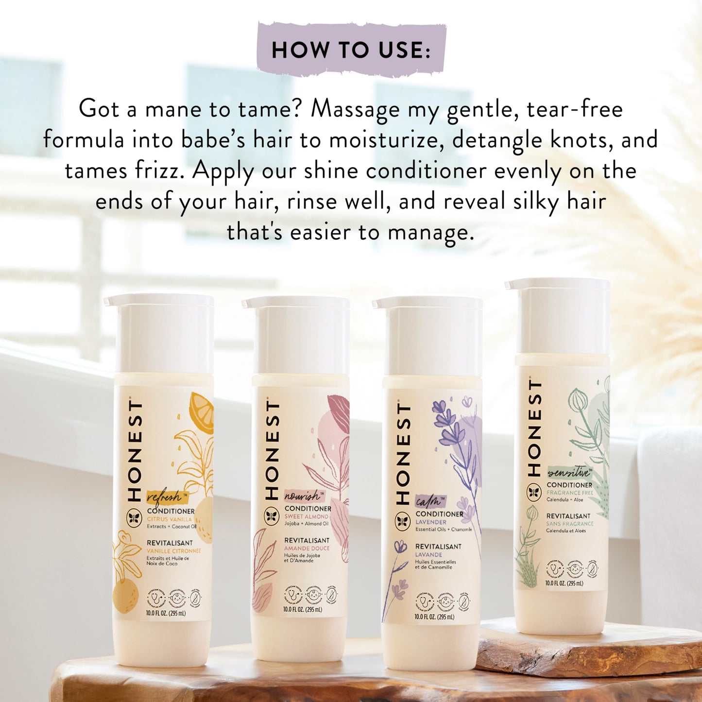 The Honest Company Silicone-Free Conditioner, Gentle, Hypoallergenic, Naturally Derived Ingredients, Fragrance-Free for Sensitive Skin, 10 fl oz