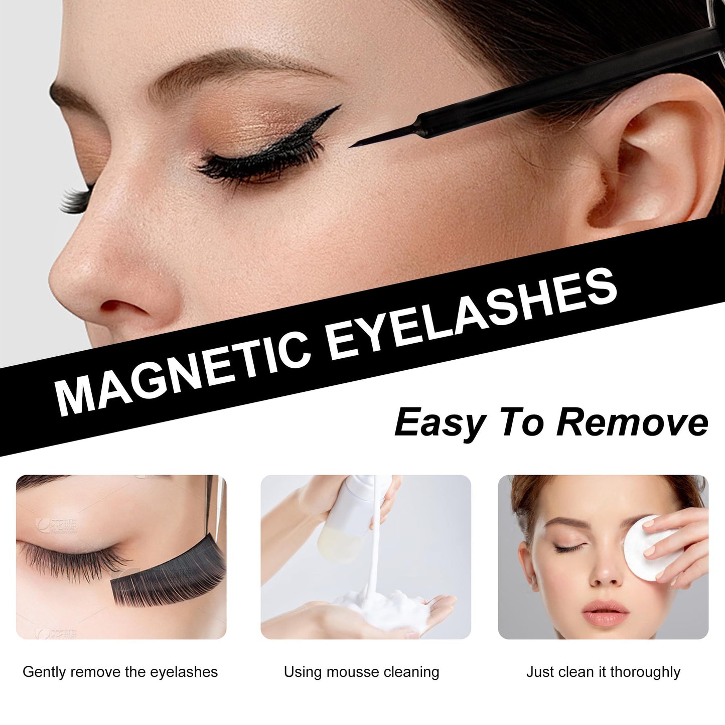 Richsky Magnetic Eyelashes Kit,Reusable 3D 5D Magnetic Lashes Set with Waterproof Eyeliner,10 Pairs Mink False Eyelashes Natural Look, No Glue Needed