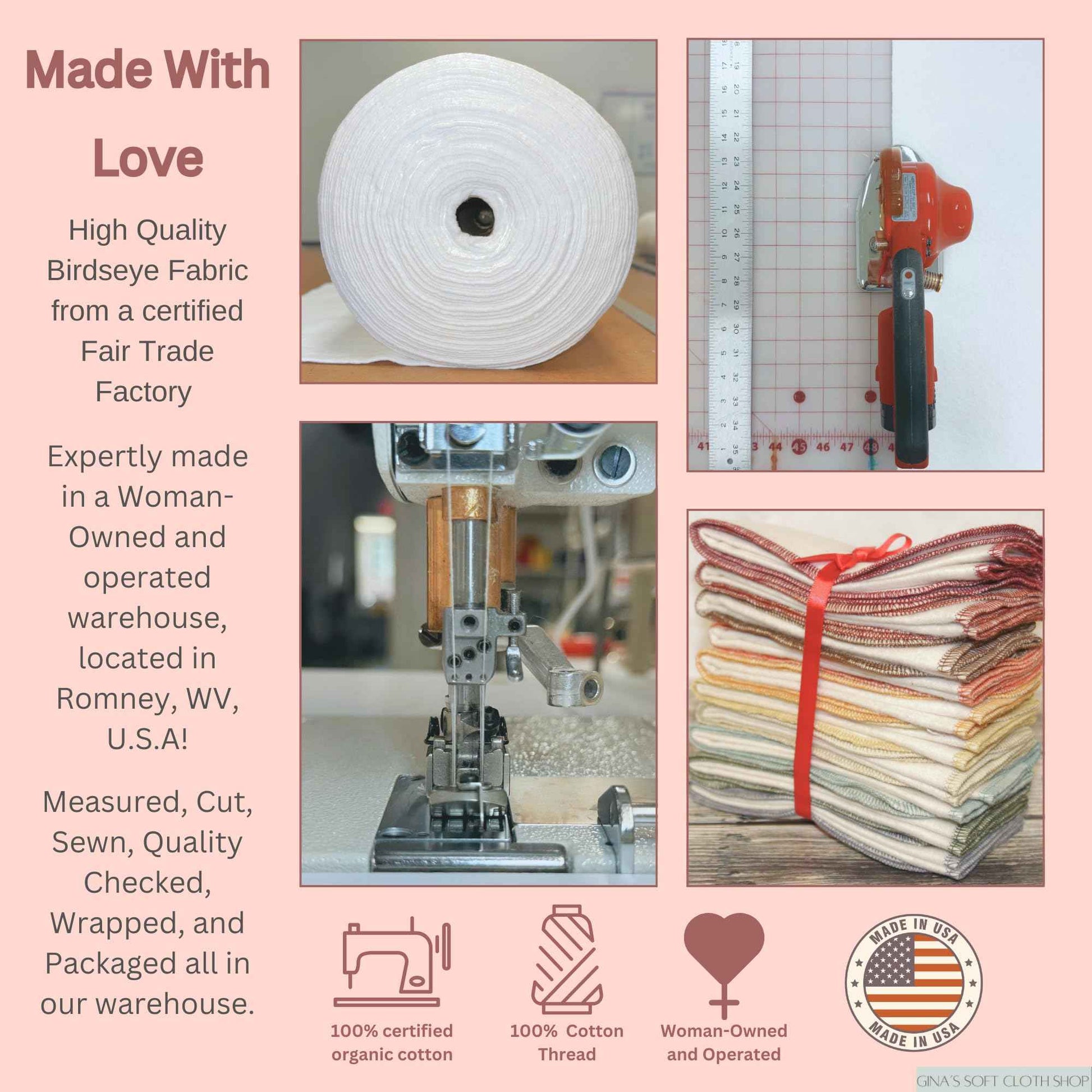 Gina's Soft Cloth Shop 1 Ply Organic Cotton Flannel Washable Baby Wipes 8 x 8 Inches Set of 10 Blues and Greens Handmade in the USA!