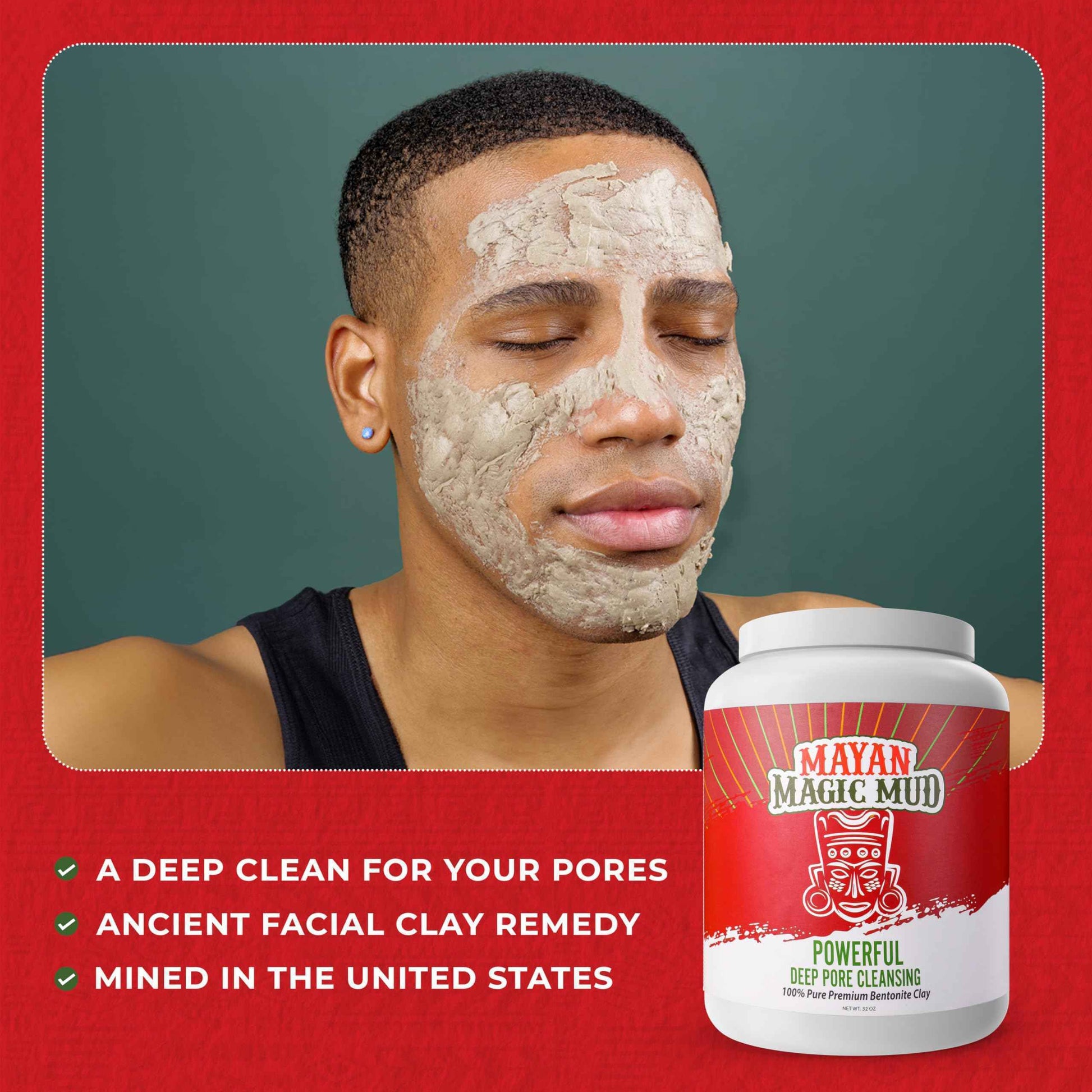 Mayan Magic Mud Powerful Deep Pore Cleansing Sodium Bentonite Clay for Unisex - 32 oz Cleanser