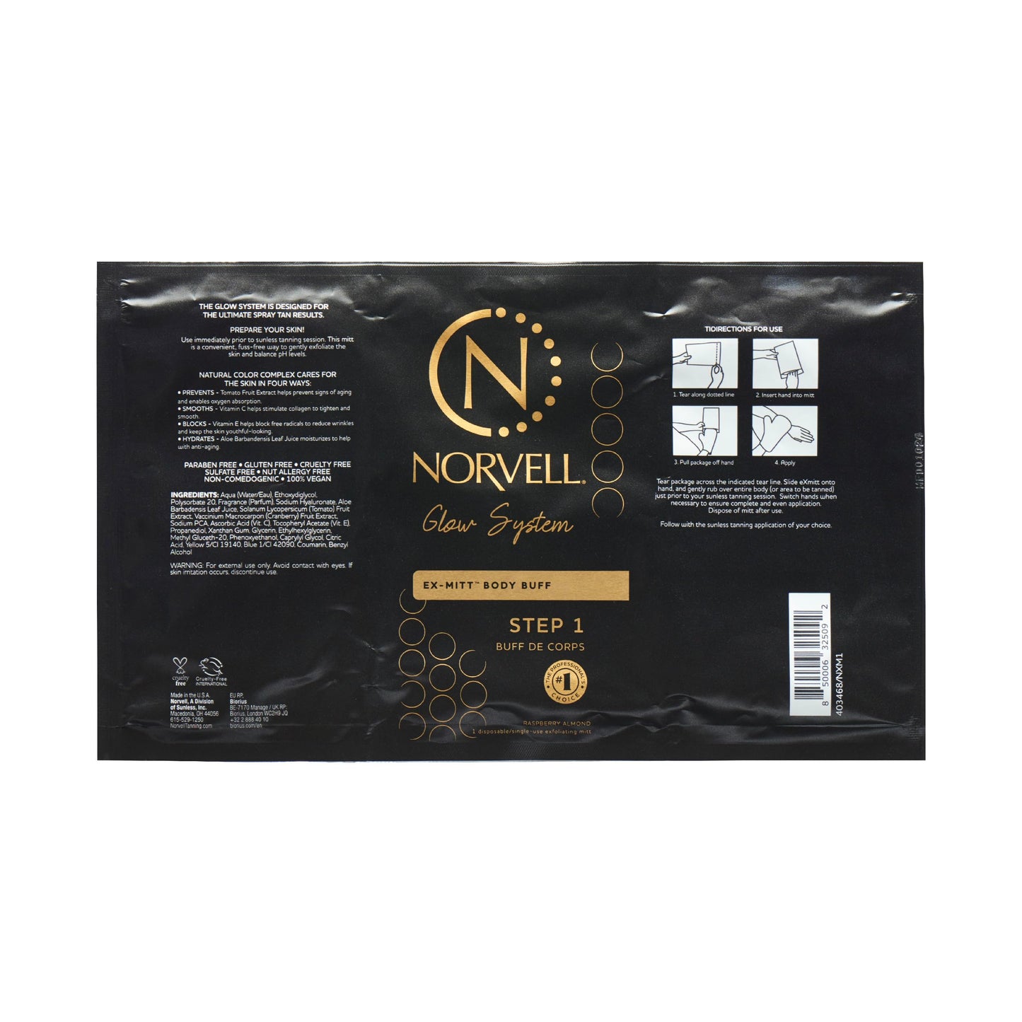 Norvell Pre Sunless Tan Body Buff eXmitt - Exfoliate, Prime and pH Balance, 1 Disposable/Single-Use Exfoliating Mitt for use before Self Tanner