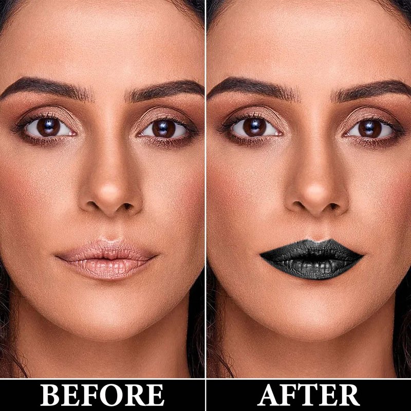 LZYLLS 2 Pcs Lip Liner and Lipstick Set,Pigmented Velvet Lipgloss Kit Black Matte Lipstick Lip Liner Set,Waterproof Black Lip Gloss Stain Liquid Lipstick Set Cosplay Halloween Goth Makeup Gift Kit