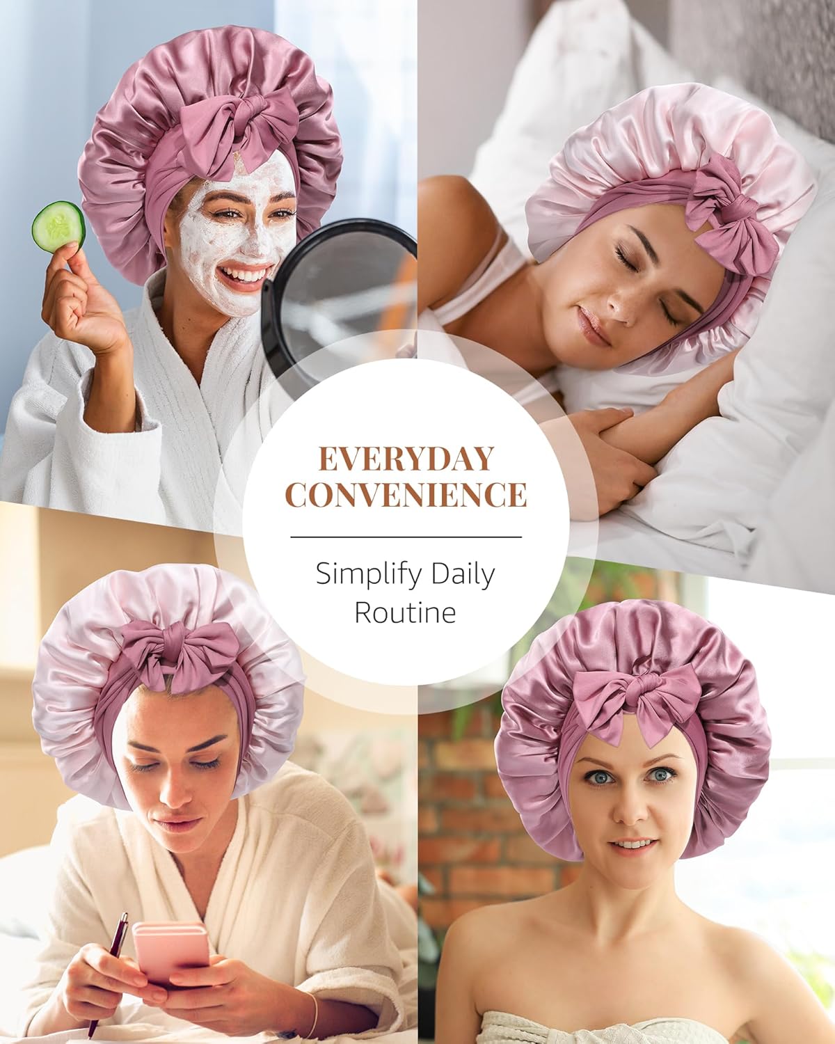 Silk Bonnet for Sleeping - 100% Mulberry Silk Reversible Hair Wrap | Dust Rose/Pink, 2-Layer Design