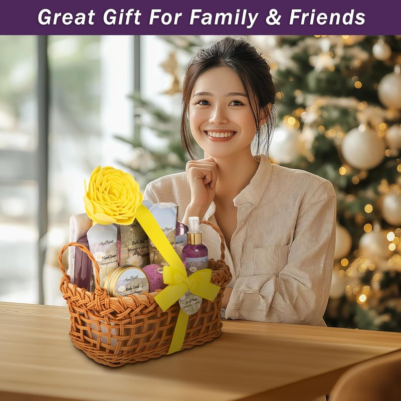 Aqua Elegante Spa Basket - Deluxe Women's Bath Set with Bubble Bath, Lotion & Bath Bombs | Lavender & Chamomile