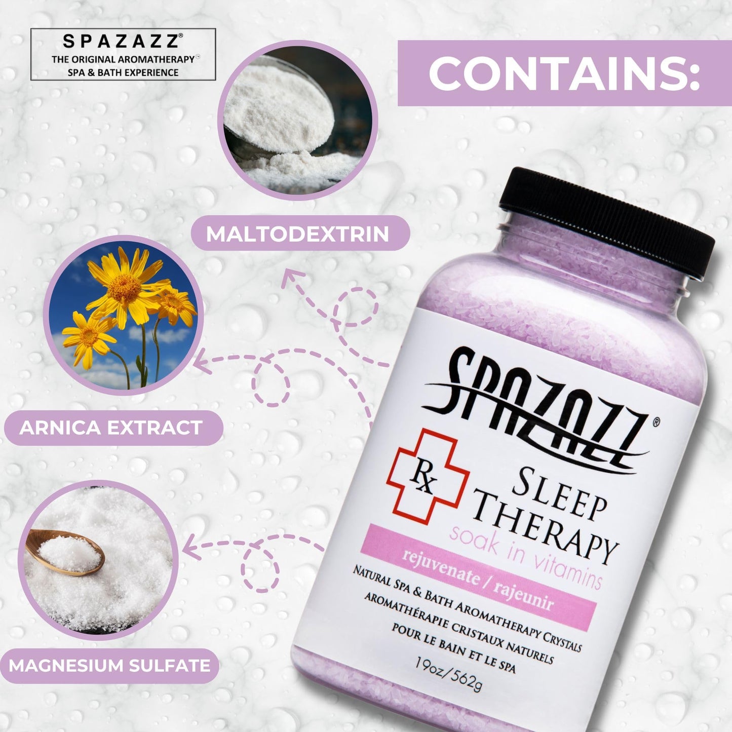 Spazazz RX Sleep Therapy Aromatherapy Bath Salt Crystals 2-Pack (19 Oz Each) - Spazazz Aromatherapy Bath Salts for Hot Tubs & Baths, Safe for All Spas & Bath Types