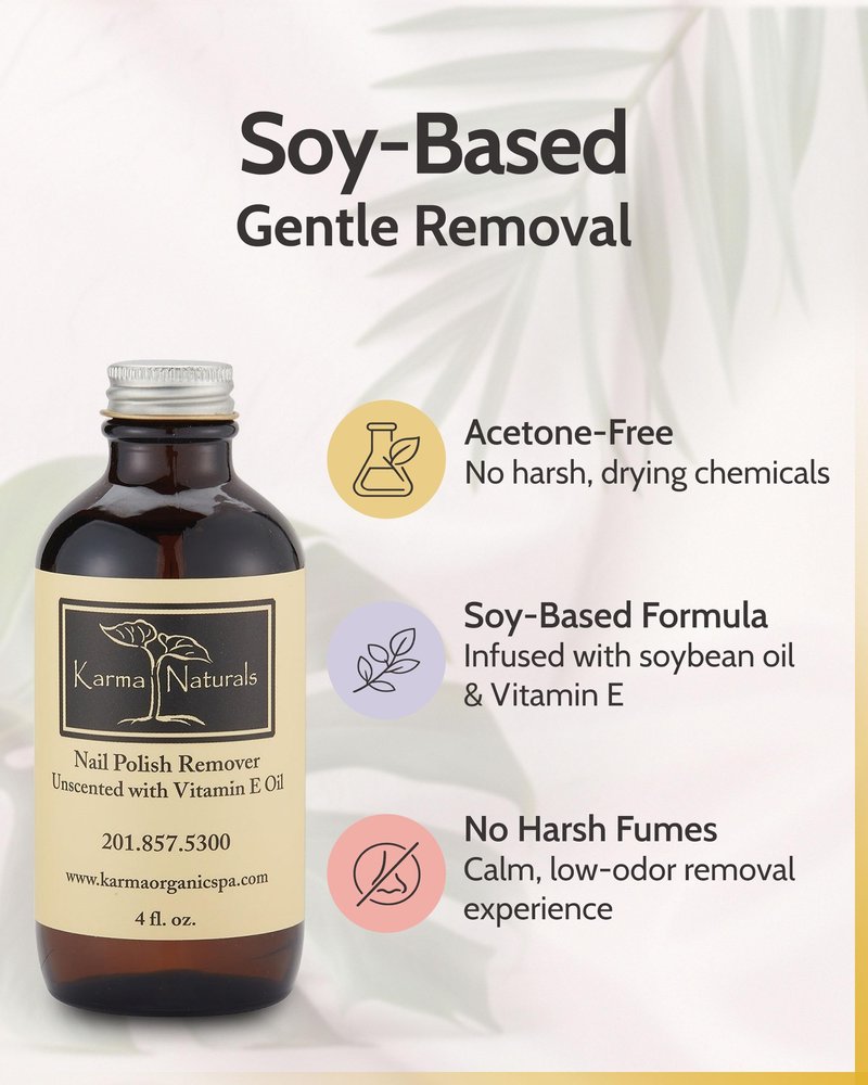 Karma Organic Nail Polish Remover Unscented- Non Toxic, Vegan, Cruelty Free, Acetone Free – Nails Strengthener for Fingernails – 4 fl. Oz