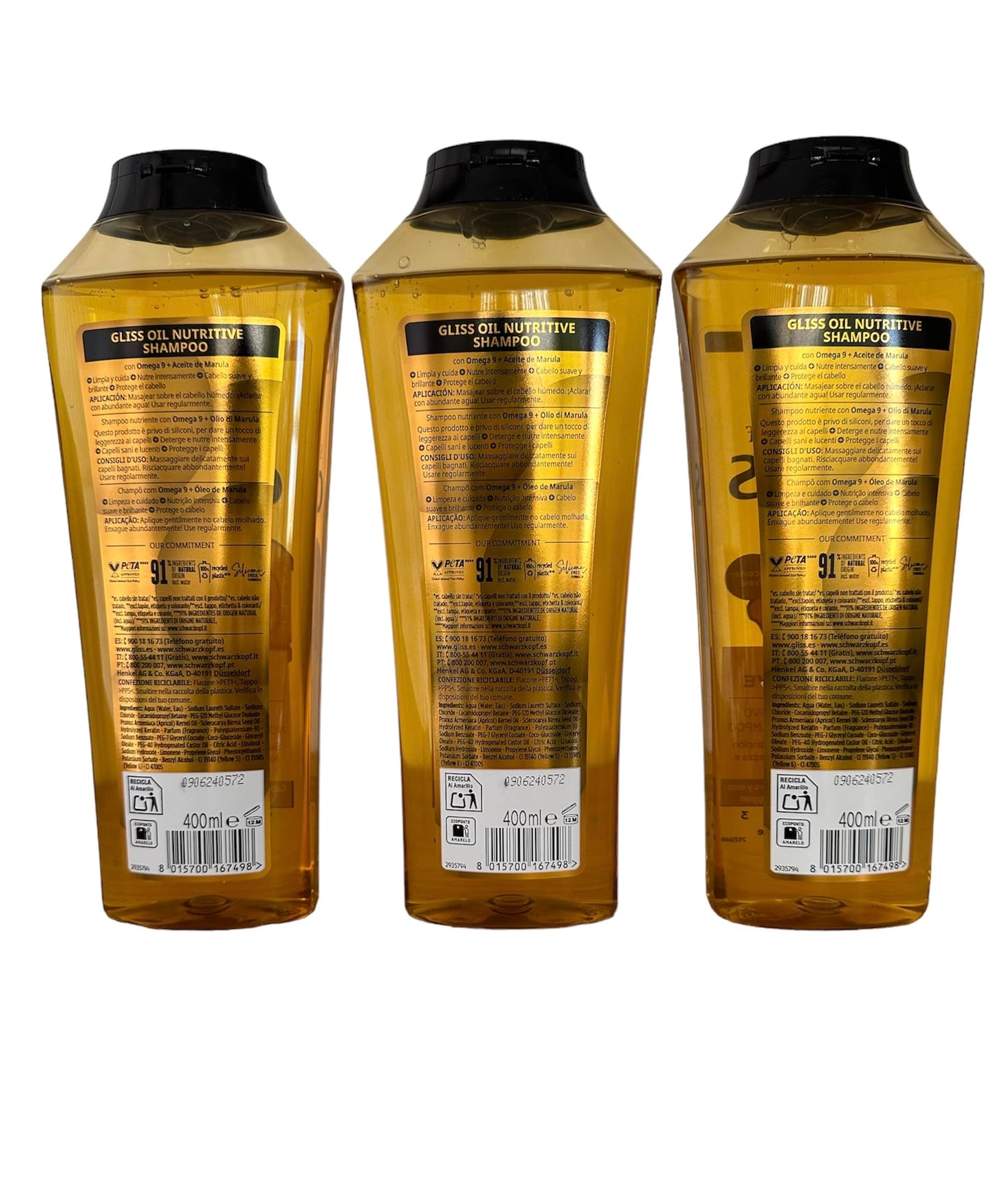 GLISS Hair Repair Shampoo, Oil Nutritive for Longer Hair Prone to Split Ends, 13.6 Ounces (Pack of 3)