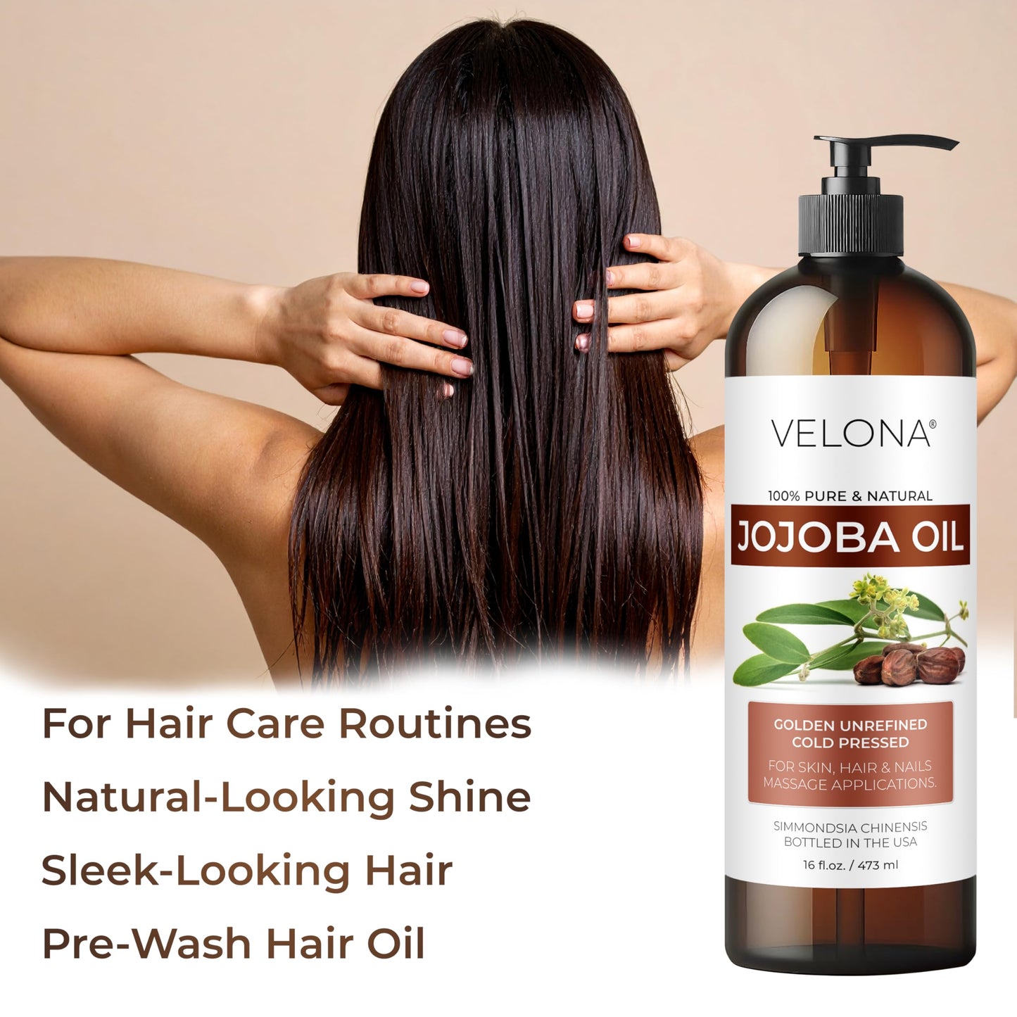 velona Jojoba Oil - 32 fl oz (With Pump) | 100% Pure and Natural | Golden, Unrefined, Cold Pressed, Hexane Free | Moisturizing Face, Hair, Body, Skin Care