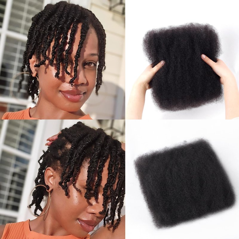 Afro Kinkys Bulk Human Hair -100% Real Human Hair for Mini Twist, Braiding, Loc Extensions & Crochet, Kinky Curly Hair Bundles, Natural Afro Bulk for Dreadlocks(1B, 16 Inch(Pack of 1))
