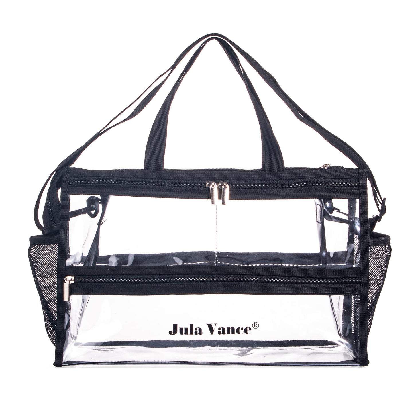 Jula Vance Game Changer Travel Actor Kit Clear Vinyl PVC Cosmetic Makeup MUA Kits Organizer Bag Stadium Approved Clear Tote Gym Work Bag with Adjustable Strap for Home,Work,Concerts, Sports Events