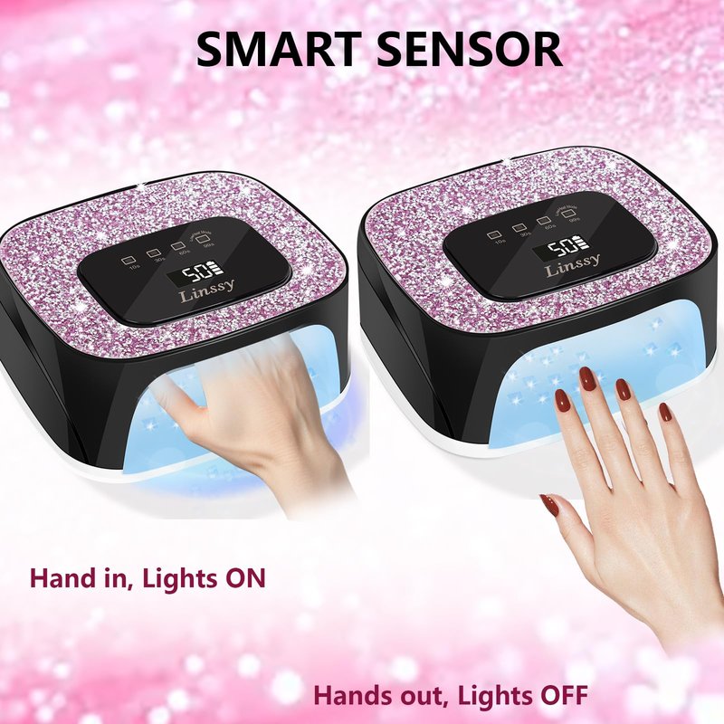 Linssy Rechargeable UV/LED Nail Lamp with Auto Sensor, Portable Cordless Gel Nail Dryer Light 4 Timings & Diamond LCD Screen, UV Light for Gel Nails at Home Salon (Black)