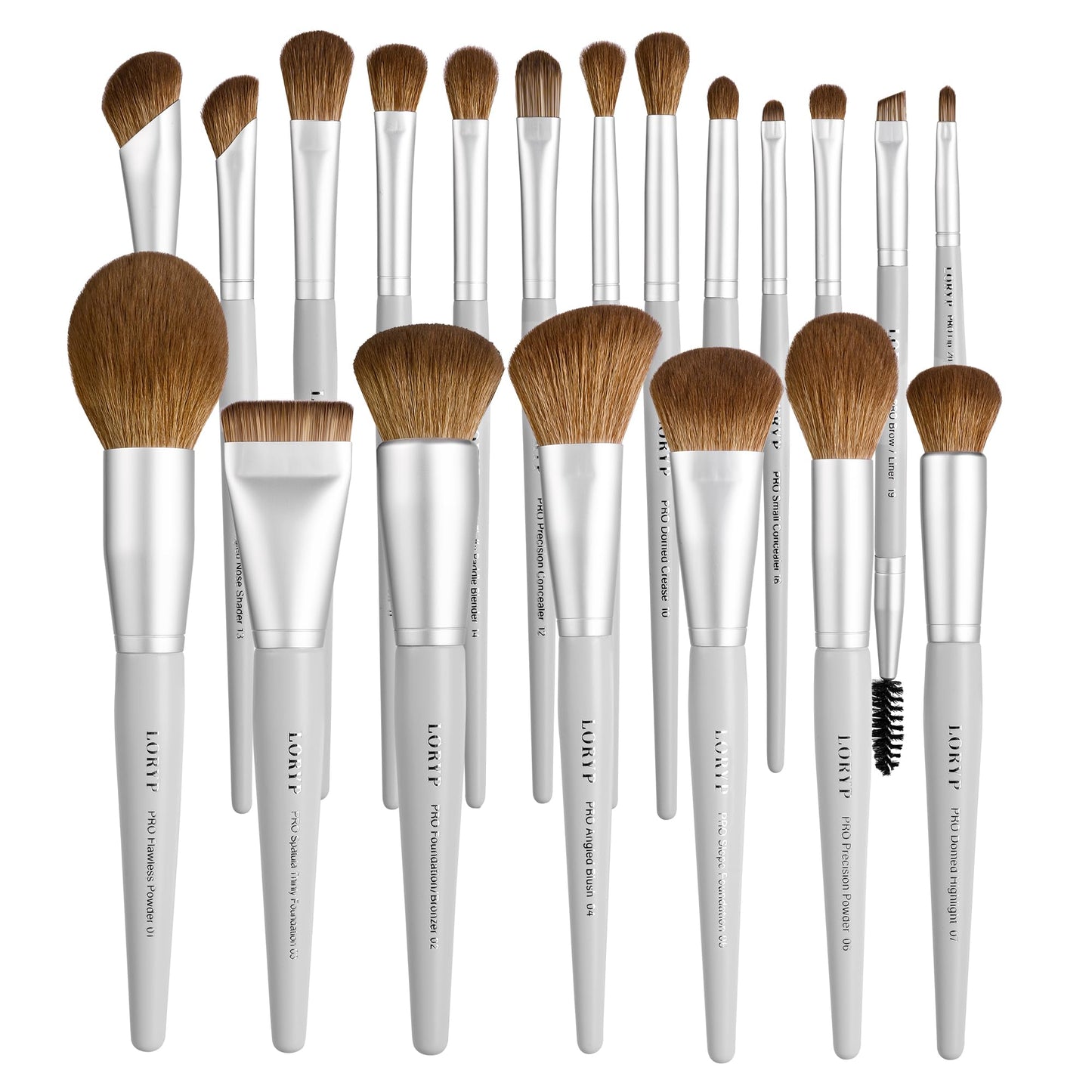 LORYP Makeup Brush Set Professional Synthetic Vegan for Beginners Gift Home Daily Use with Storage Pouch No Shedding No Scratch Face & Eye Brush Gray 20 Pcs