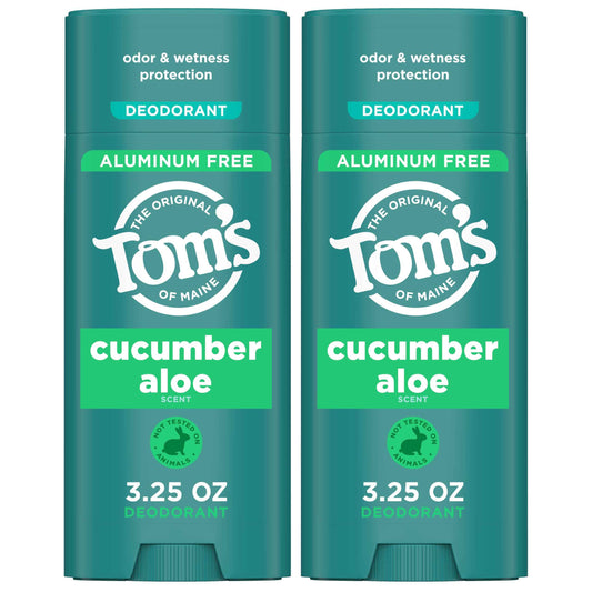 Tom’s of Maine Cucumber Aloe Aluminum Free Natural Deodorant For Women & Men | Goes on Clear | Odor & Wetness Protection | Naturally Derived and Moisture-Locking Ingredients | 3.25 oz (2 Pack)