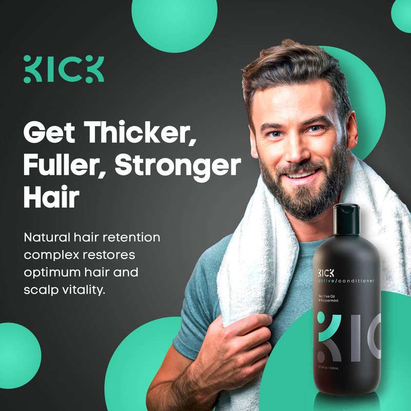 KICK Mens Conditioner - Tea Tree and Peppermint for Hair Loss - Proven High Performance Pro-Nourishing Mens Natural Anti Dandruff Treatment - 17oz