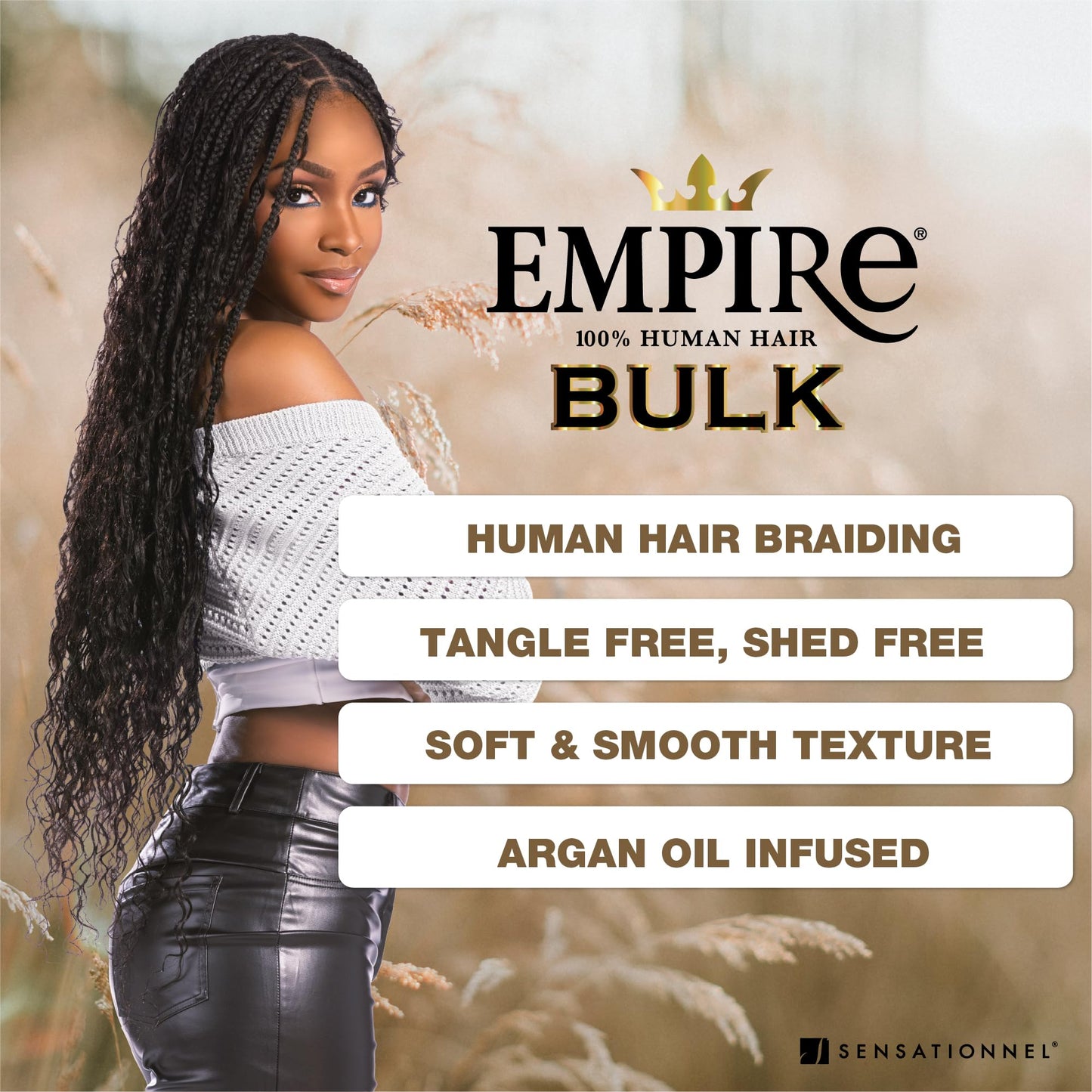 Sensationnel Empire Bulk Braiding – Water Wave Human Hair Braids for Knotless Boho Box or Curly Loosewave Styles 1 pack (14 inch, 1B OFFBLACK)